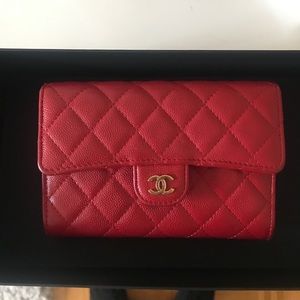 Chanel Red Medium Flap Calfskin Wallet-Like new!